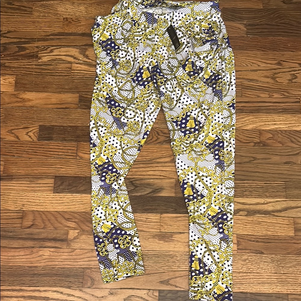 Vibrant Yellow and Blue Skinny Jumpsuit with Artistic Print